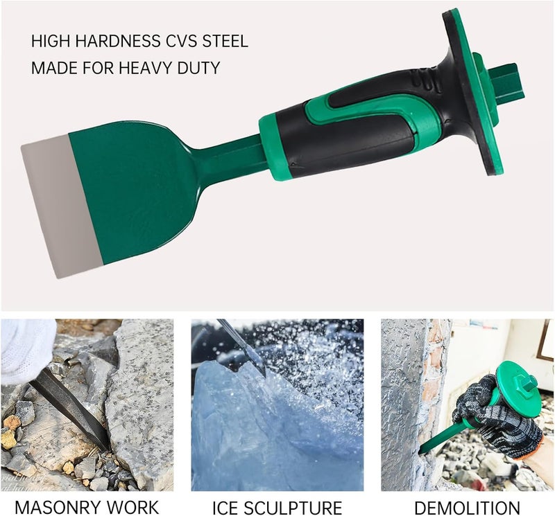 CForge Heavy Duty Masonry Chisel,9 Inch Brick Chisel With Hand Protector,for Demolition,Masonry,Carving,Concrete (Green) - Image 3